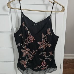 Black Floral Beaded Embroidered Women's Camisole Top